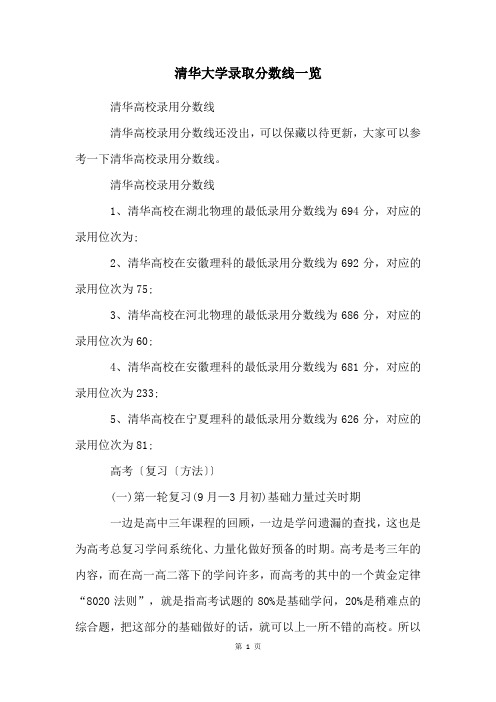 清华大学录取分数线一览