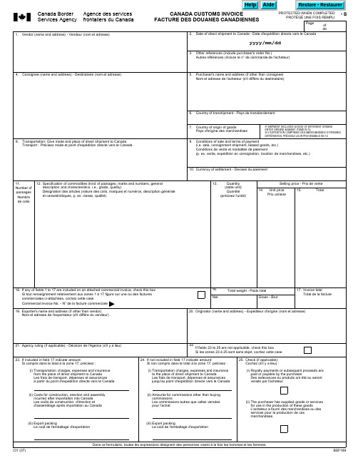 CCI-CUSTOMS INVOICE 加拿大海关发票