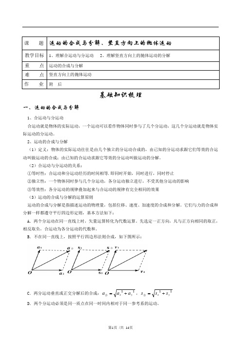 1、运动的合成与分解、竖直方向上的抛体运动解析