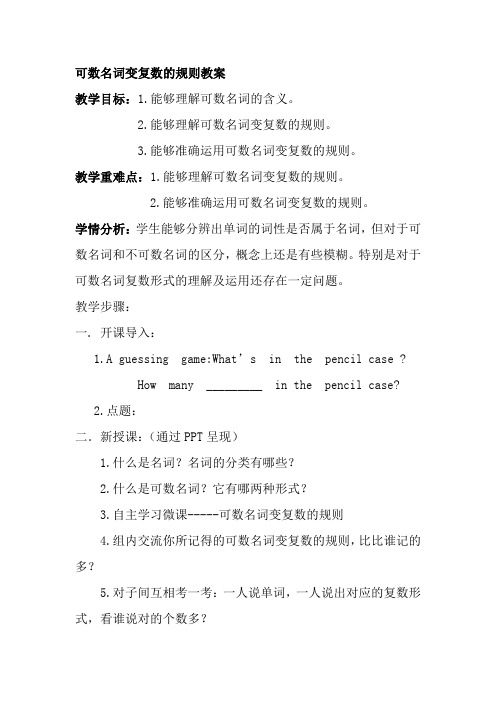 可数名词变复数的规则教案及专项练习