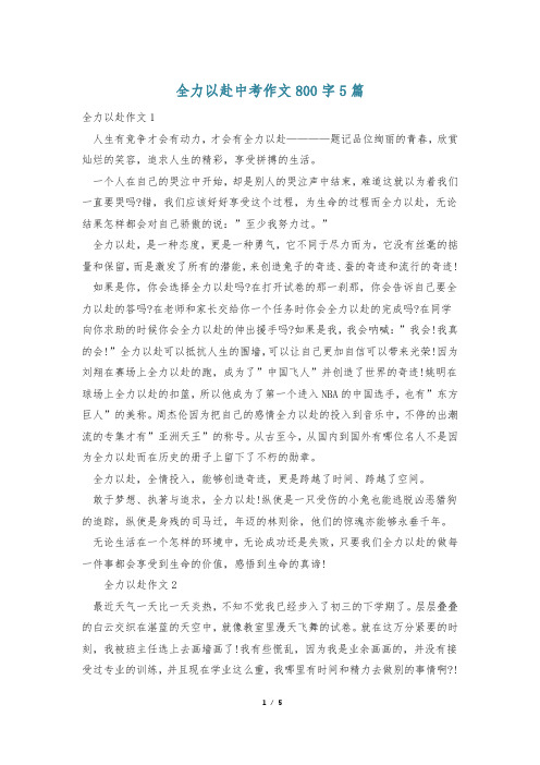 全力以赴中考作文800字5篇