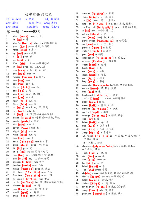 初中英语单词表格大全(2182个带音标)