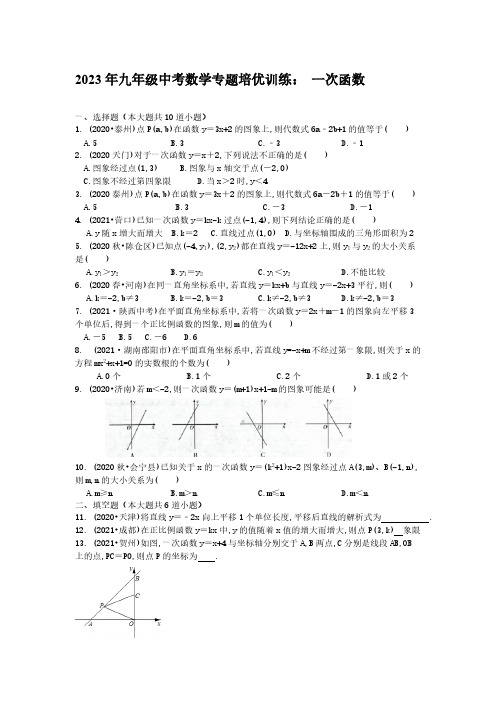 2023年九年级中考数学专题培优训练： 一次函数