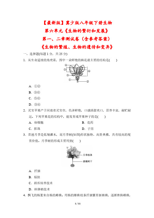 【最新版】冀少版八年级下册生物第六单元第一、二章测试卷(含参考答案)