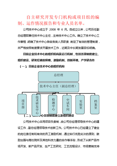 自主研究开发专门机构或项目组的编制