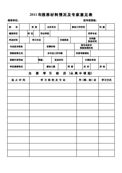 专业技术职务推荐材料情况及专家意见表