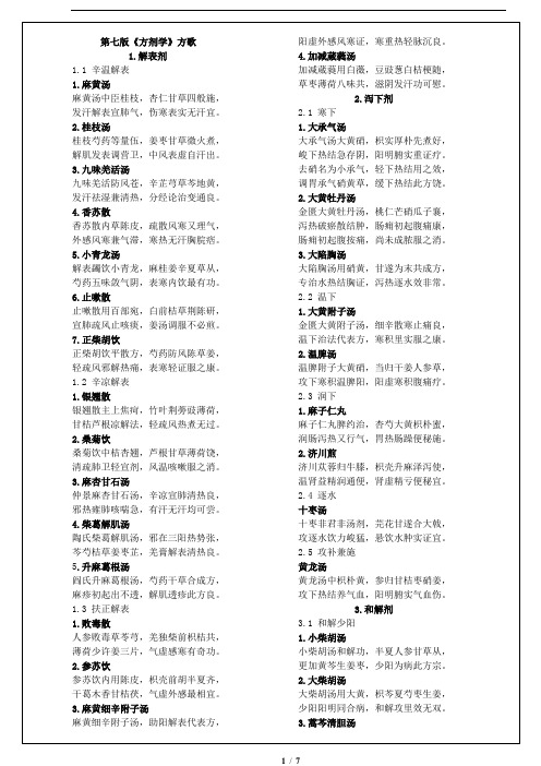 第七版《方剂学》方歌原版