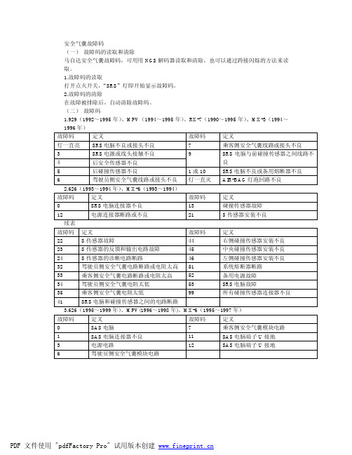 安全气囊故障码