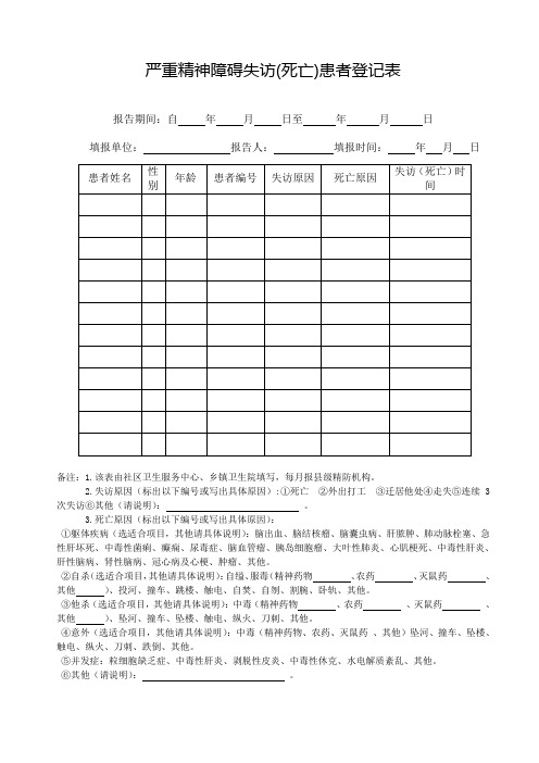 严重精神障碍失访(死亡)患者登记表