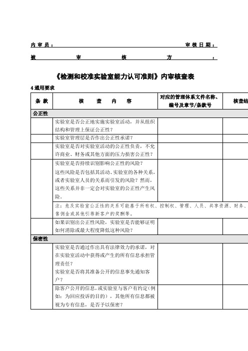 CNASCL精选认可准则内审核查表