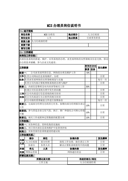 MIS管理员岗位说明书(1)