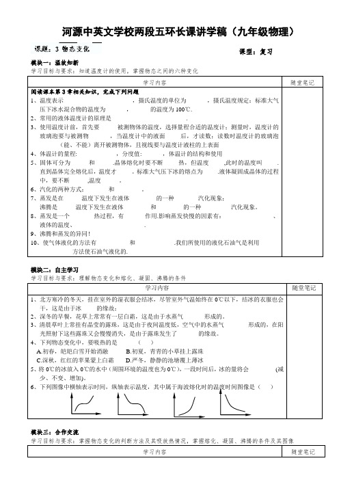 广东省河源市中英文实验学校九年级物理《物态变化》讲学稿