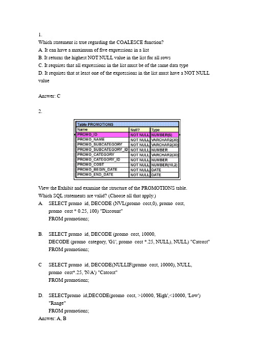 Oracle OCP11g考试题库