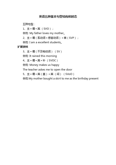 英语五种基本句型结构和时态