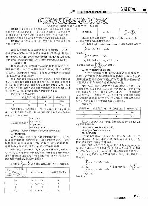 线性规划模型的四种示例