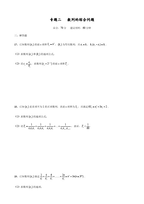 高考数学二轮大题重难点专题二  数列的综合问题(含解析)