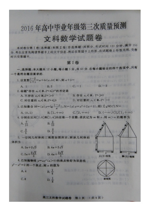 2016年郑州三检文科数学卷