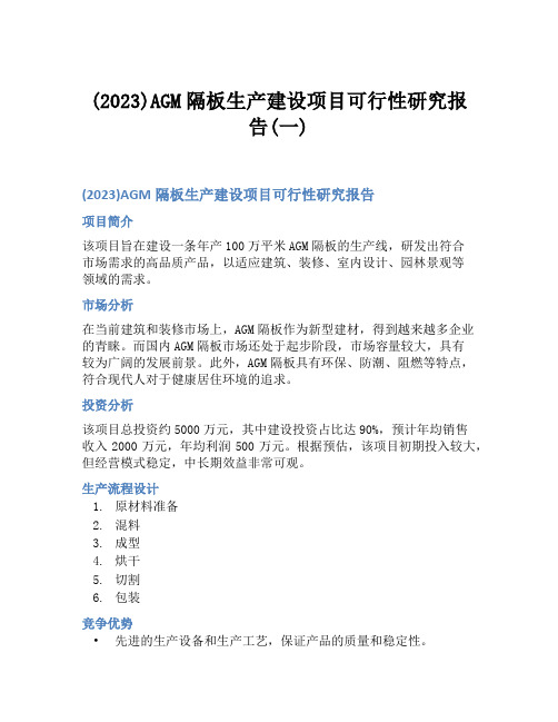 (2023)AGM隔板生产建设项目可行性研究报告(一)