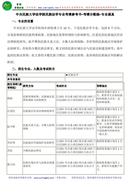 中央民族大学法学院民族法学专业考博参考书-考博分数线-专业课真