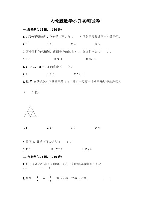 人教版数学小升初测试卷附参考答案【A卷】