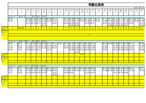 EXCEL制作的考勤自动计算表