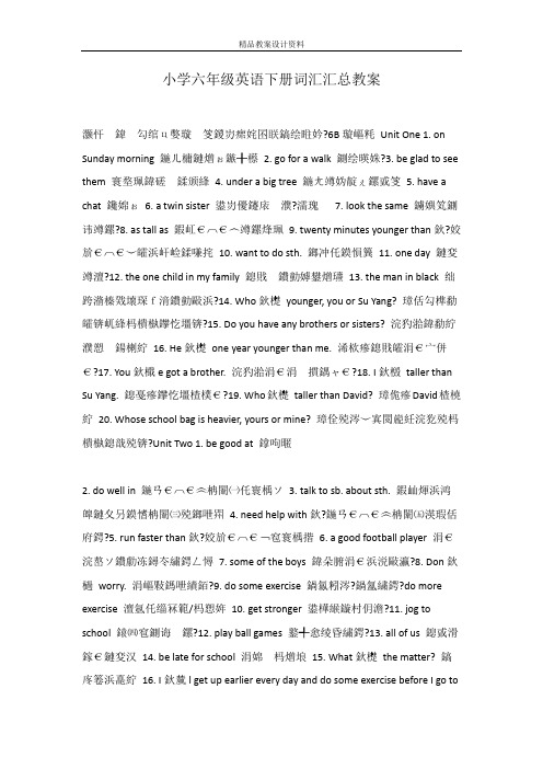 小学六年级英语下册词汇汇总教案