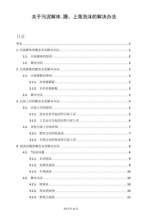 关于污泥解体、膨胀、上浮、泡沫的解决办法