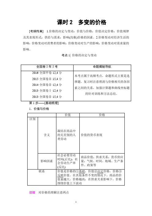 2018高考人教版政治一轮复习讲义: 必修1 第1单元 课时2 多变的价格