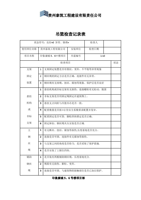 吊篮检查记录表【范本模板】