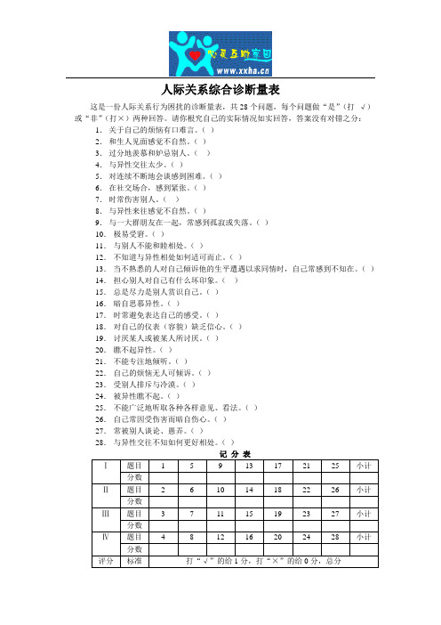 人际关系综合诊断量表