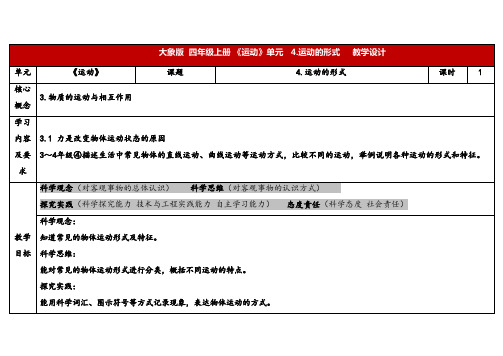 2024年大象版四年级科学上册 1.4运动的形式(教案) 