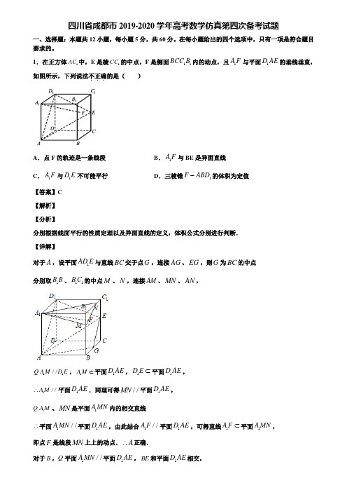 四川省成都市2019-2020学年高考数学仿真第四次备考试题含解析