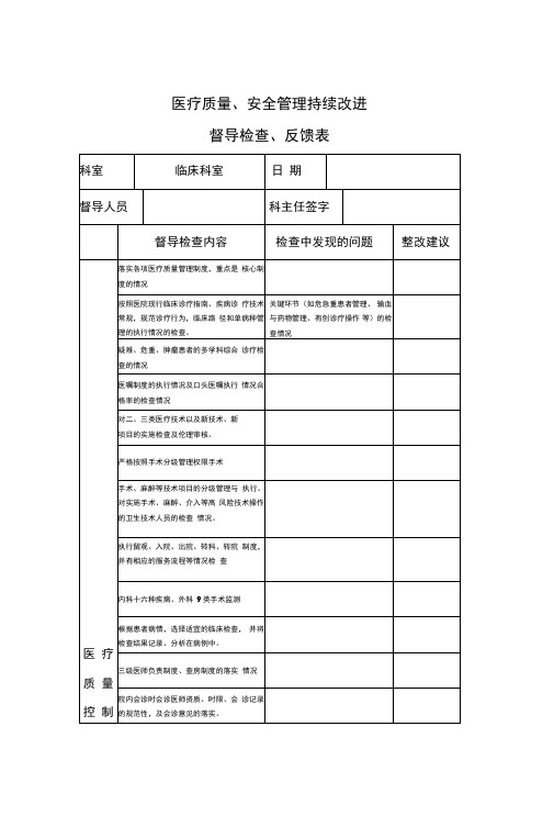 医务科督导检查表