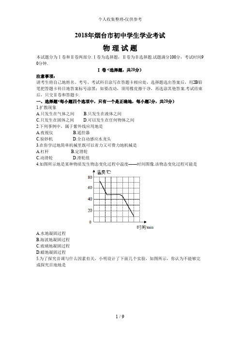 2017烟台市中考物理试题及答案