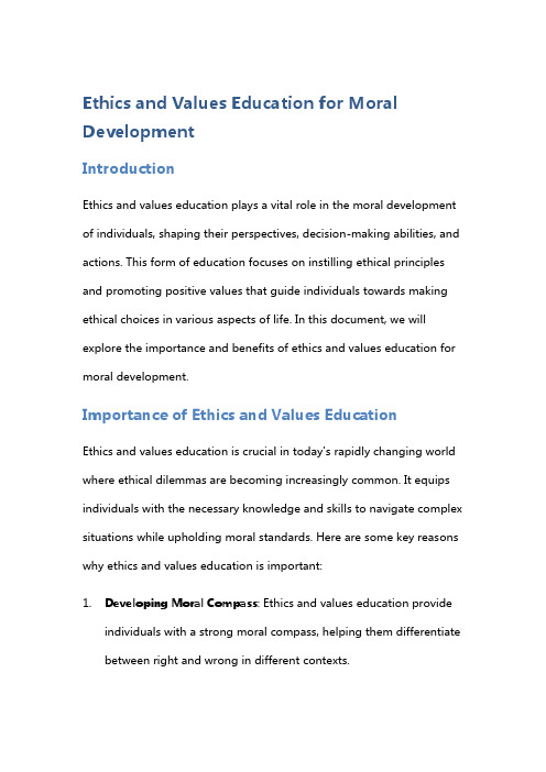 Ethics and Values Education for Moral Development