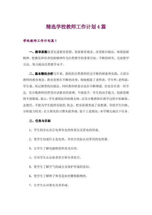 精选学校教师工作计划4篇