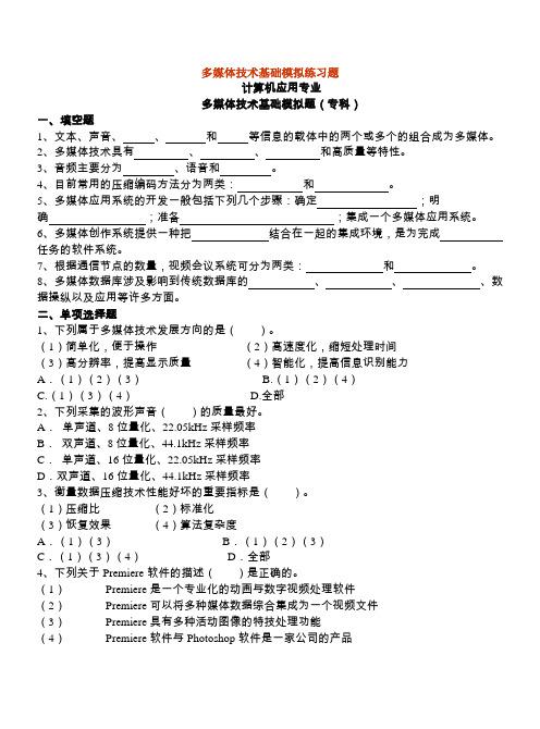 多媒体技术基础模拟练习题