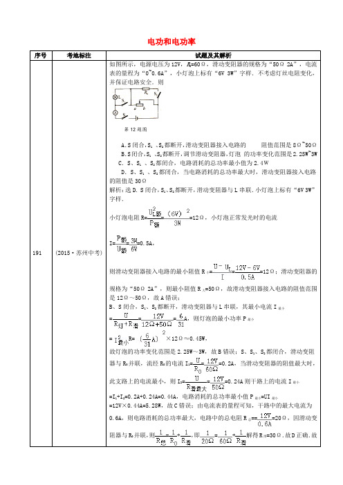 全国2015年中考物理真题分类汇编 电功和电功率1