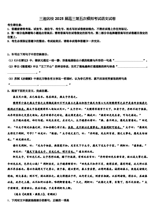 三湘名校2025届高三第五次模拟考试语文试卷含解析