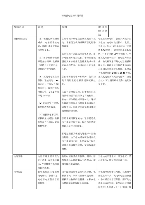 铅酸蓄电池的常见故障