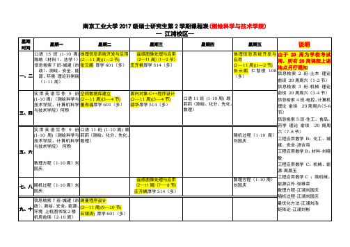 南京工业大学2017级硕士研究生第2学期课程表(测绘科学与