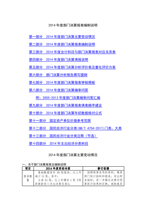 2014年度部门决算报表填报说明及讲解资料