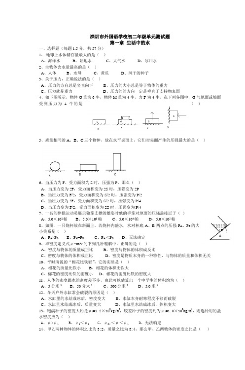 深圳市外国语学校初二年级单元测试题