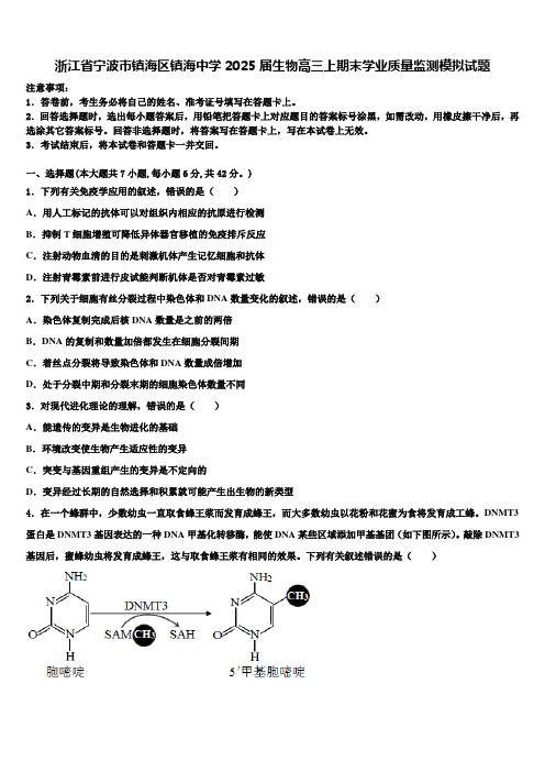 浙江省宁波市镇海区镇海中学2025届生物高三上期末学业质量监测模拟试题含解析