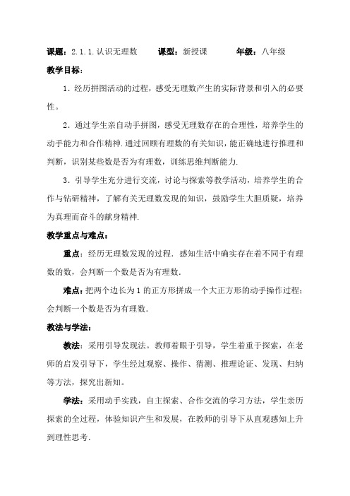 北师大版初中数学八年级上册《1 认识无理数》 优质课导学案_0