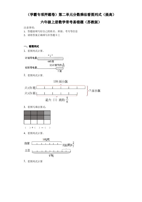 (学霸专项押题卷)第二单元分数乘法看图列式(提高)六年级上册数学常考易错题(苏教版)