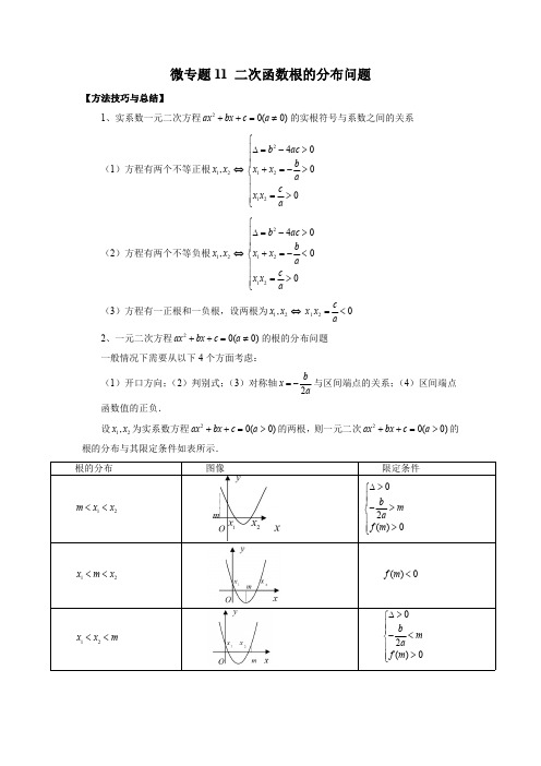 微专题11 二次函数根的分布问题(解析版)