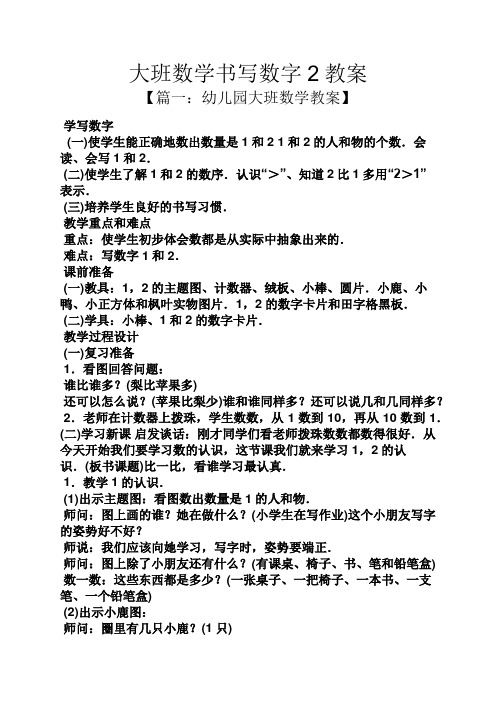 大班数学书写数字2教案