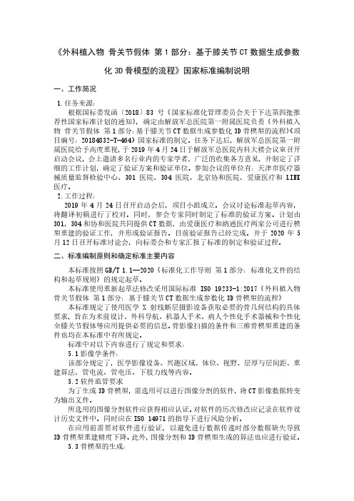 外科植入物 骨关节假体 第1部分 基于膝关节CT数据生成参数化3D骨模型的流程-编制说明