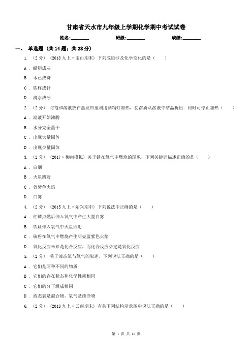 甘肃省天水市九年级上学期化学期中考试试卷